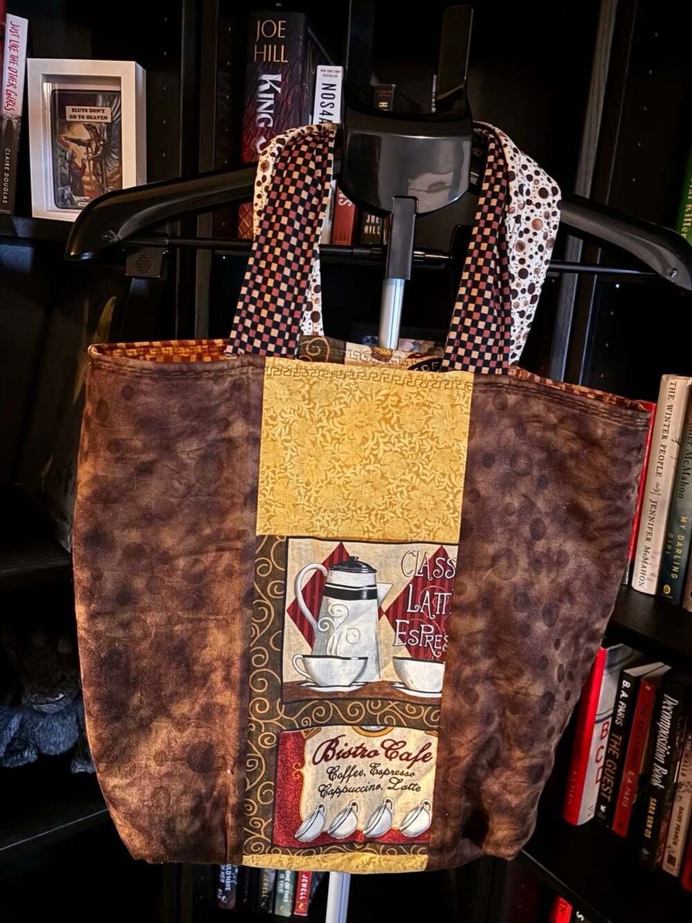 Cozy café reversible patchwork tote